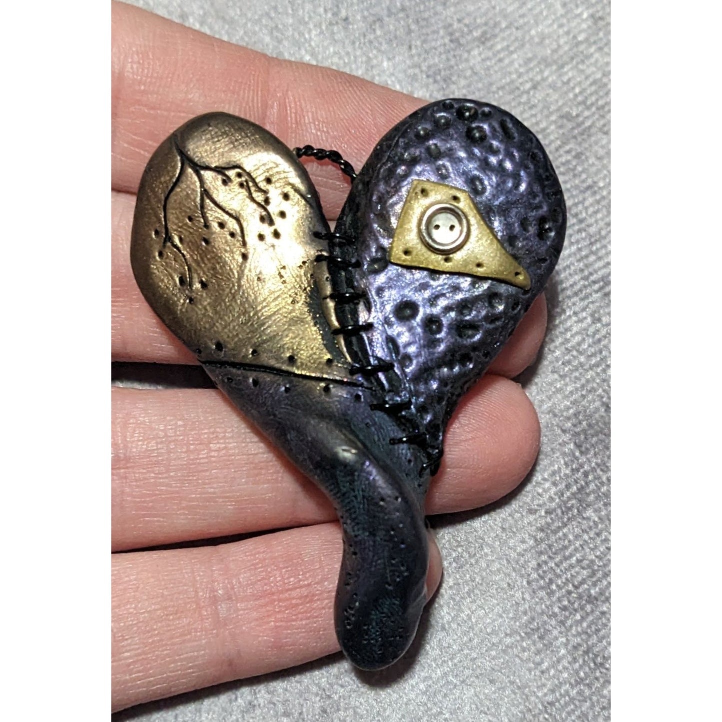 Gothic Handmade Patchwork Heart Metallic Pendant