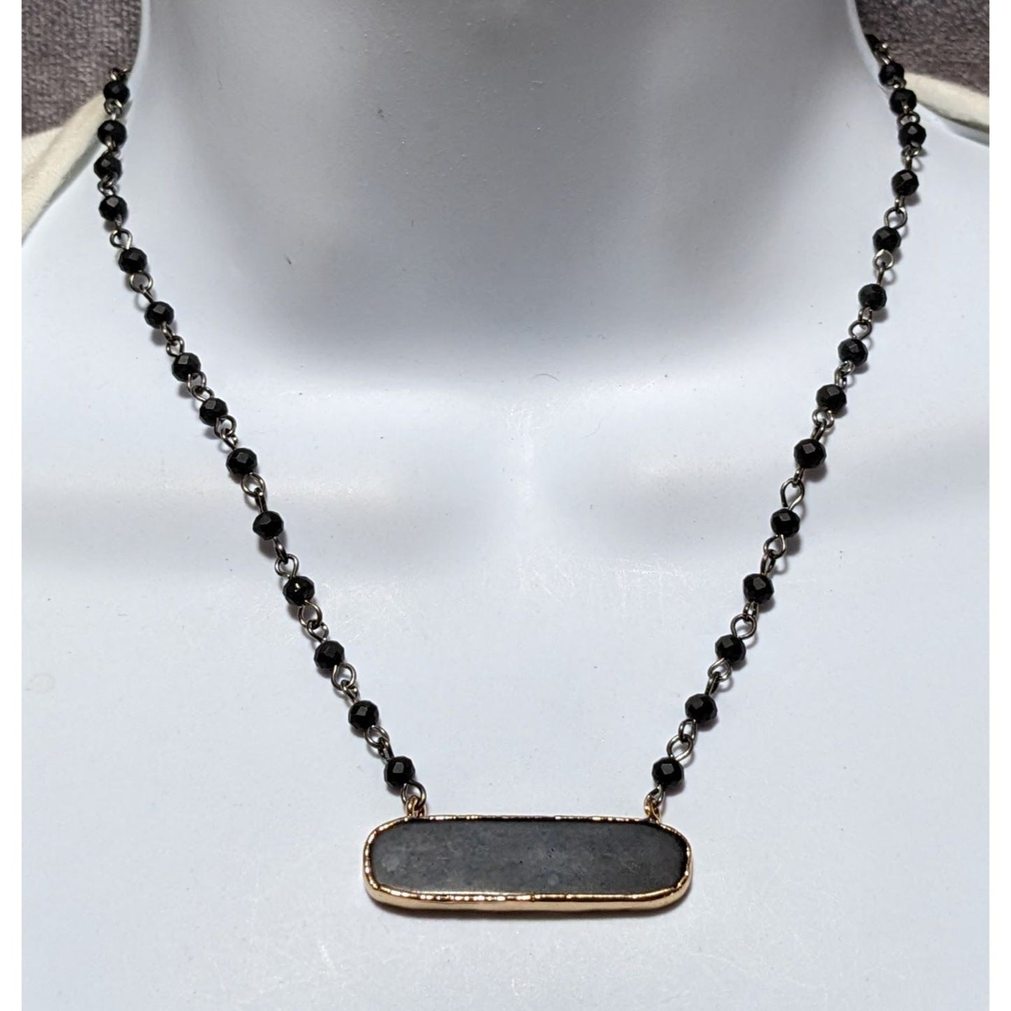 Black Beaded Bar Pendant Necklace