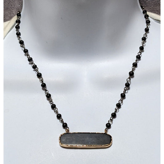 Black Beaded Bar Pendant Necklace