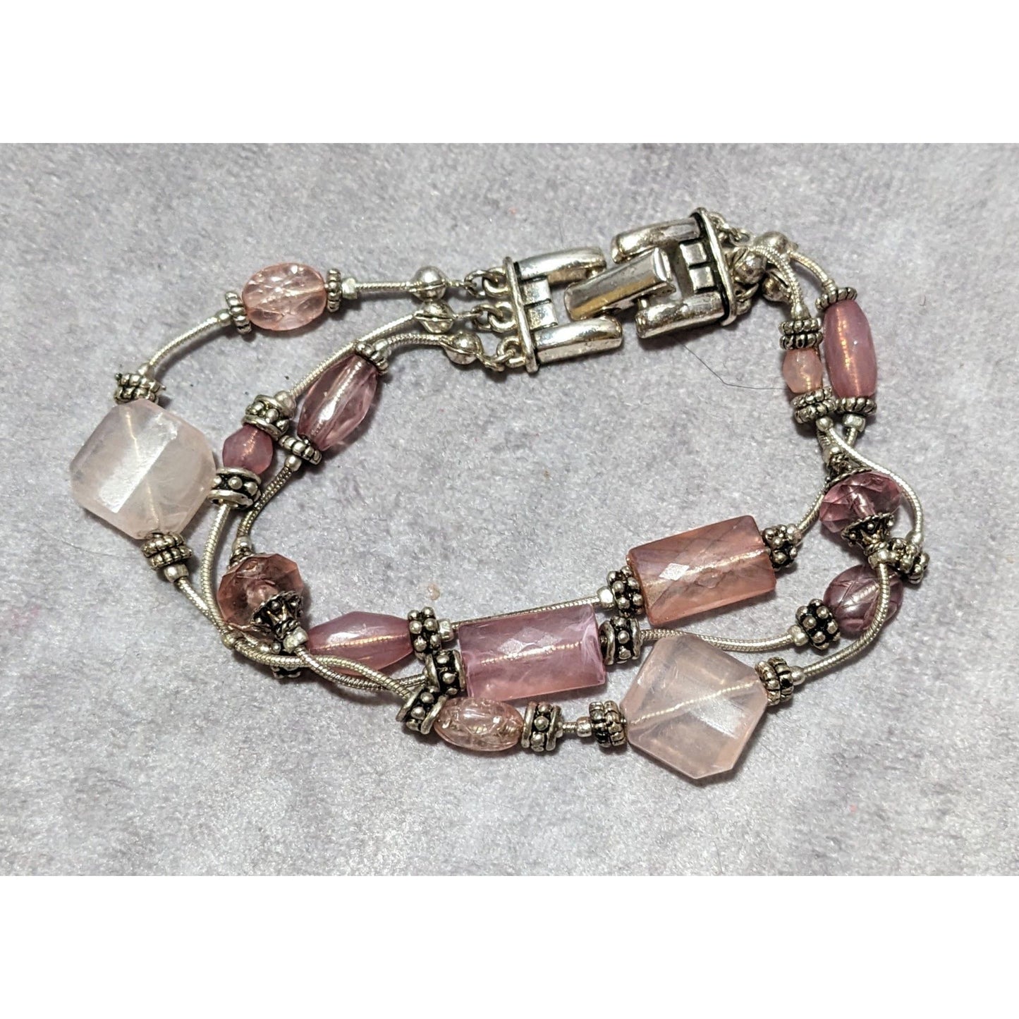 Pink And Silver Glass Beaded Bracelet
