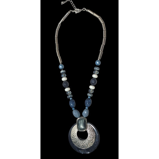 Blue And Silver Chunky Medallion Necklace