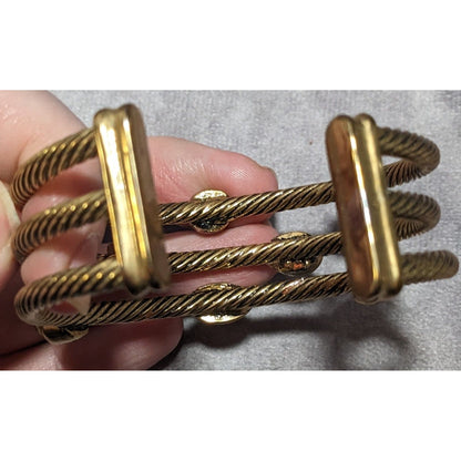 Vintage Gold Gemmed Cable Cuff Bracelet