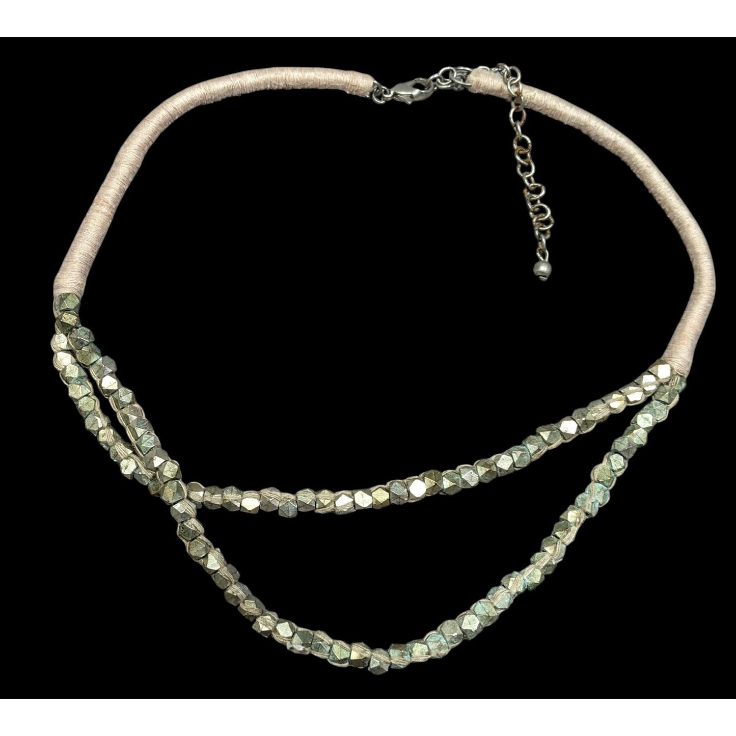 Rustic Grunge Thread Wrapped Metal Beaded Necklace