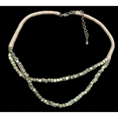 Rustic Grunge Thread Wrapped Metal Beaded Necklace