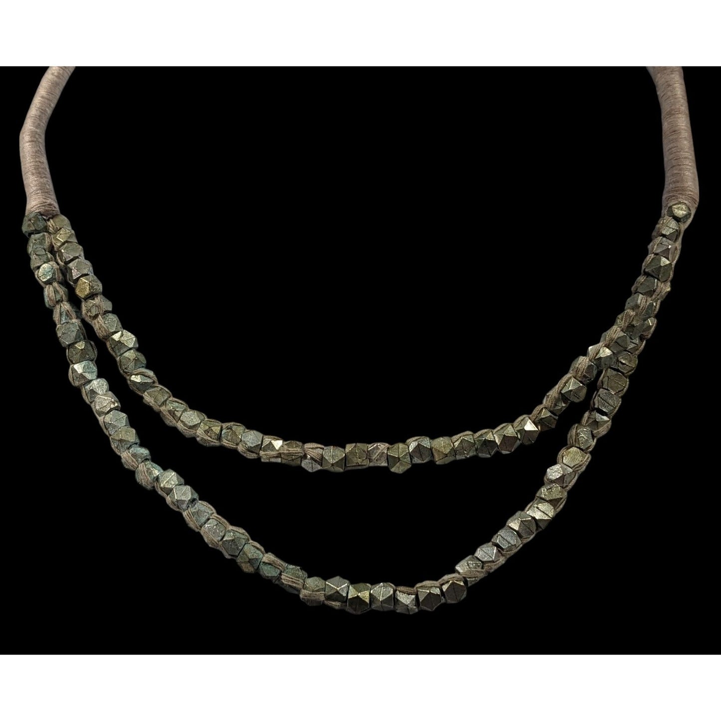 Rustic Grunge Thread Wrapped Metal Beaded Necklace