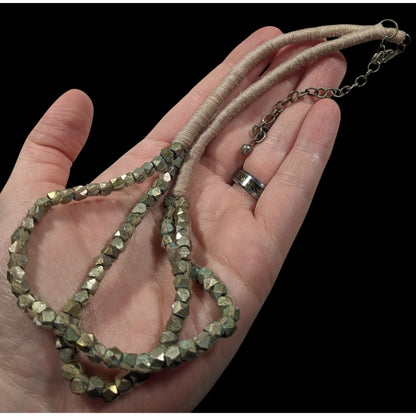 Rustic Grunge Thread Wrapped Metal Beaded Necklace