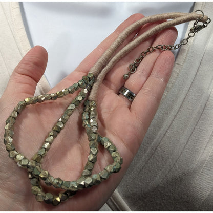 Rustic Grunge Thread Wrapped Metal Beaded Necklace