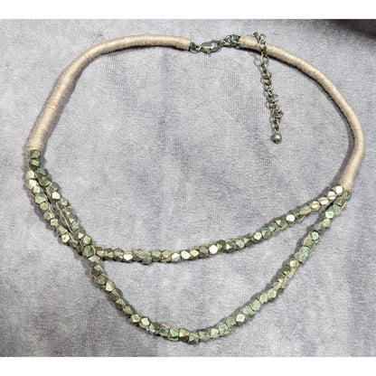 Rustic Grunge Thread Wrapped Metal Beaded Necklace