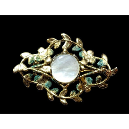 Vintage Mother Of Pearl Gold Floral Brooch