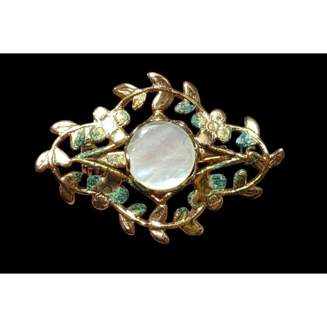 Vintage Mother Of Pearl Gold Floral Brooch