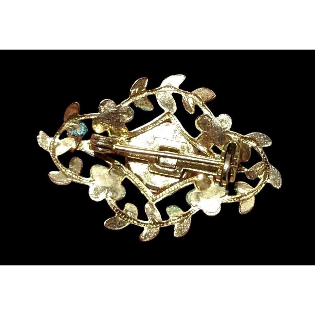 Vintage Mother Of Pearl Gold Floral Brooch