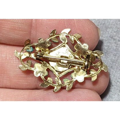 Vintage Mother Of Pearl Gold Floral Brooch