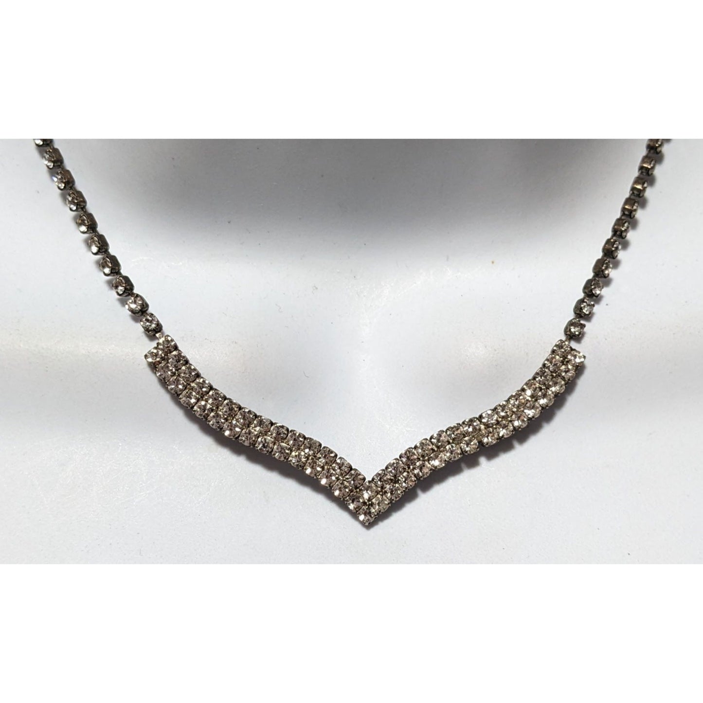 Vintage 90s Silver Chevron Rhinestone Necklace