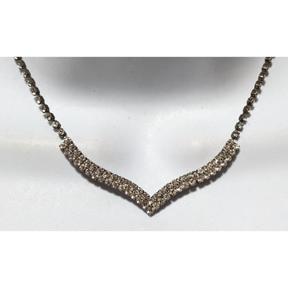 Vintage 90s Silver Chevron Rhinestone Necklace