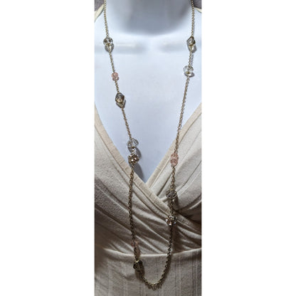 Y2K Glam Silver Chain Beaded Statement Necklace