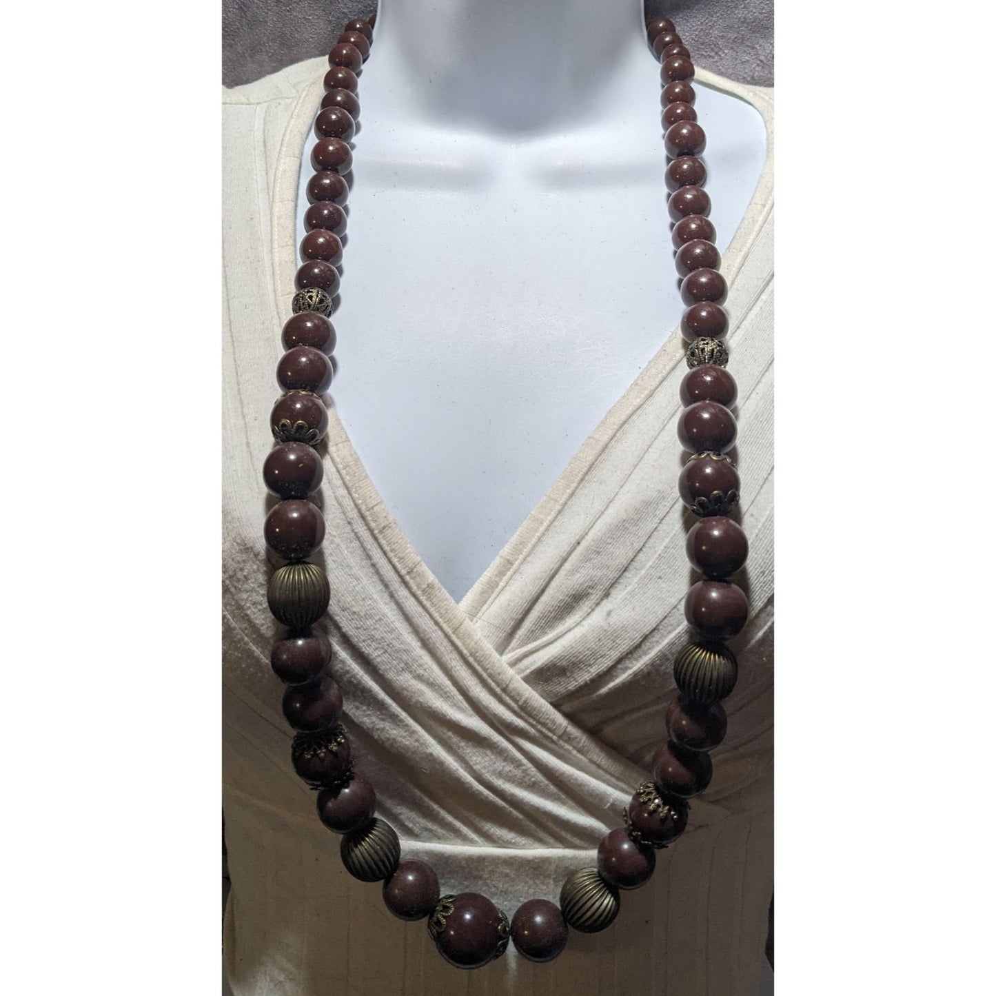 Brown Brass Beaded Statement Necklace