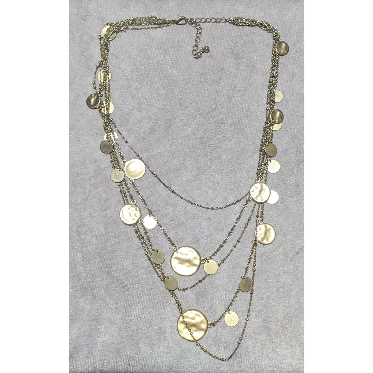 Gold Tone Multilayer Hammered Disc Chain Necklace