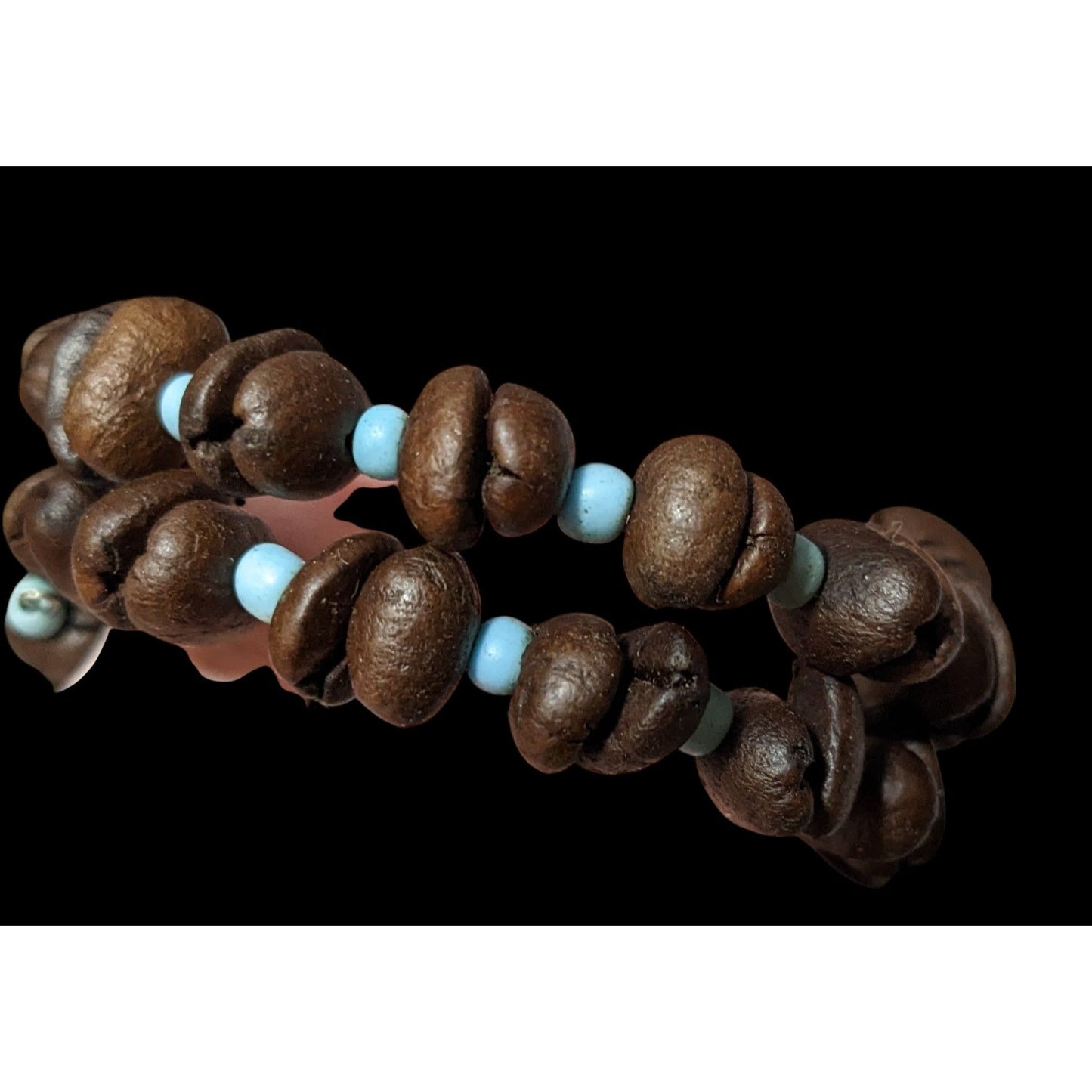 Bohemian Coffee Bean And Blue Glass Beaded Coil Bracelet