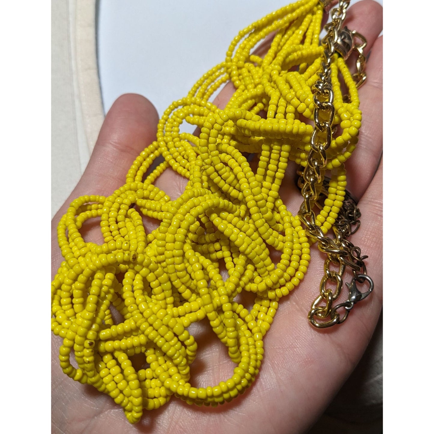 Braided Yellow Glass Seed Bead Necklace