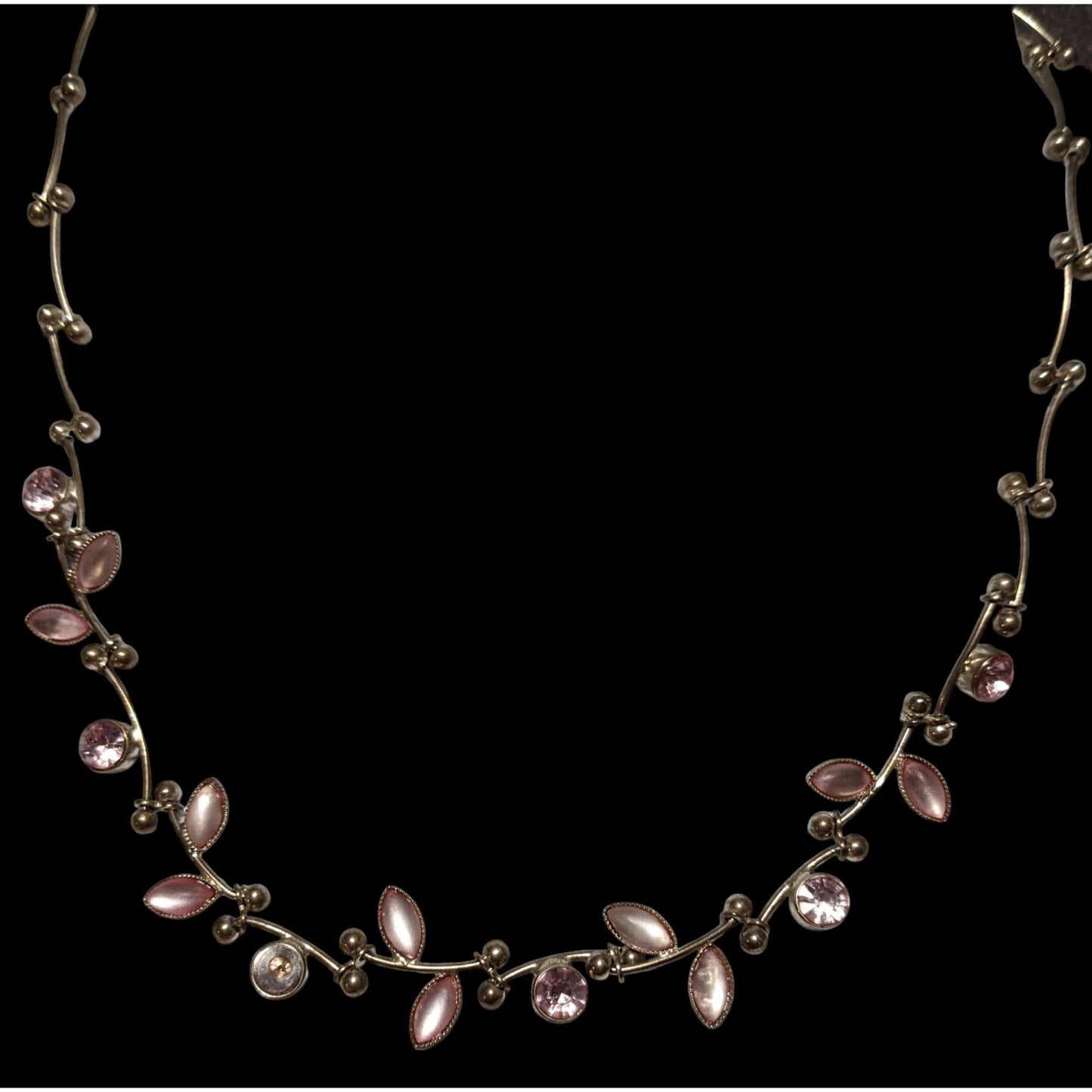 Pink Floral Rhinestone Gemmed Princess Necklace