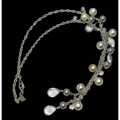 Silver Gemmed Teardrop Charm Necklace