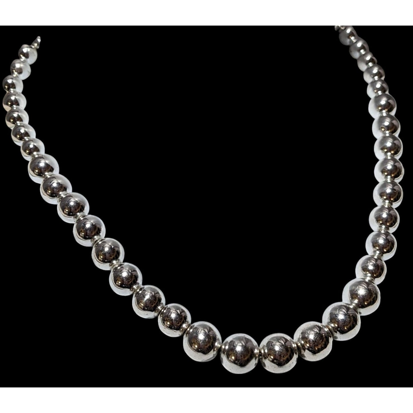 Metallic Silver Graduated Beaded Necklace