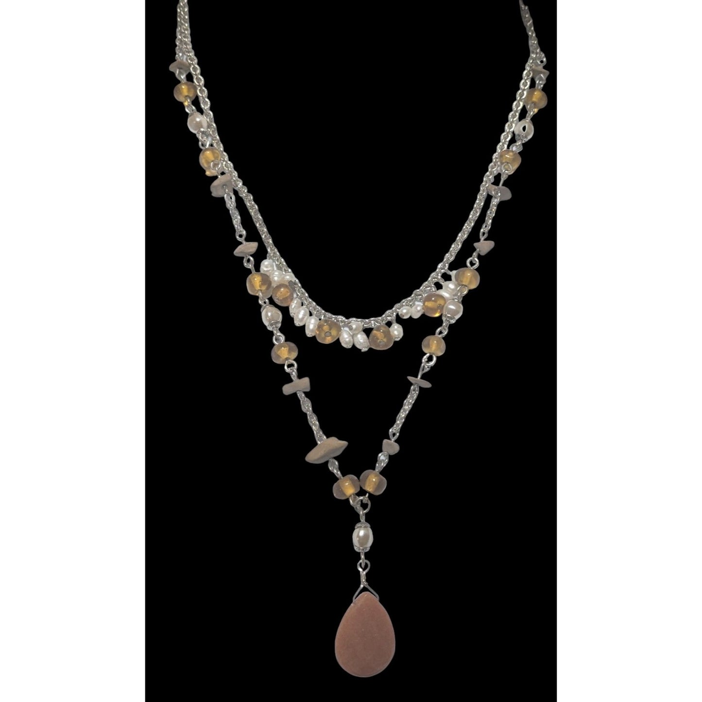 Avon Boho Layered Necklace With Gem And Pearl Beads