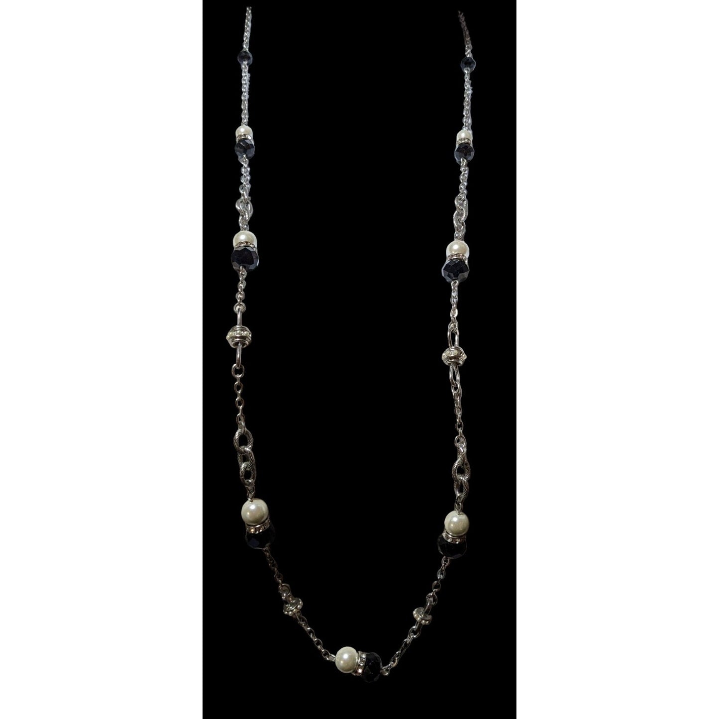 White House Black Market Pearl Black Glass Chain Necklace