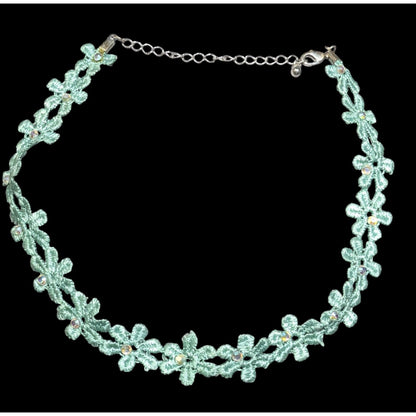 Turquoise Floral Lace Rhinestone Choker Necklace