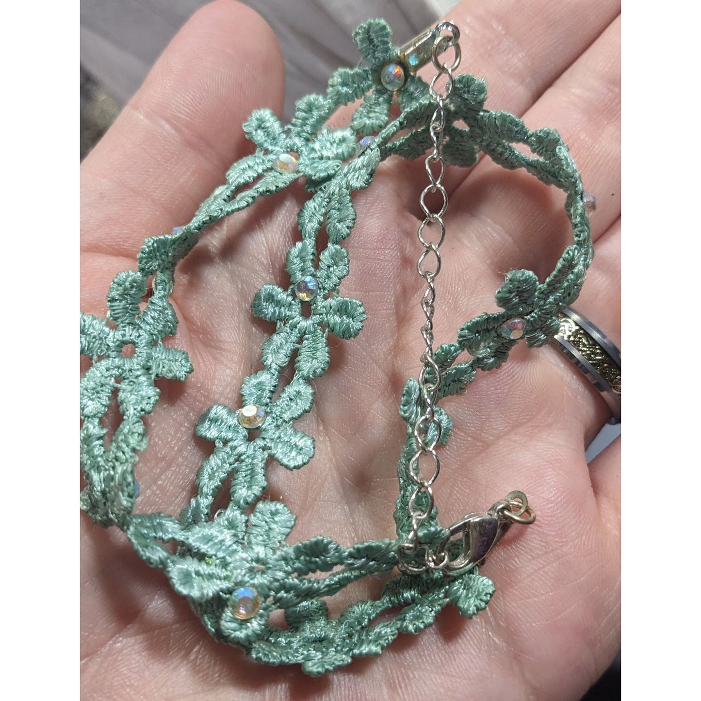 Turquoise Floral Lace Rhinestone Choker Necklace