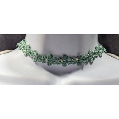 Turquoise Floral Lace Rhinestone Choker Necklace