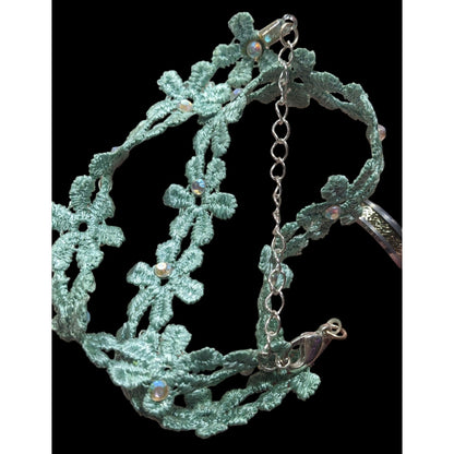 Turquoise Floral Lace Rhinestone Choker Necklace