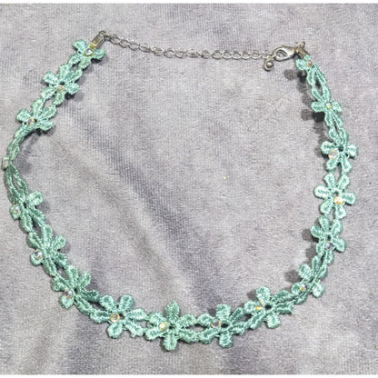 Turquoise Floral Lace Rhinestone Choker Necklace
