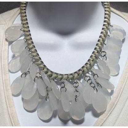 Chunky White Teardrop Box Chain Woven Necklace