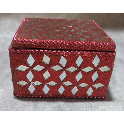 Red Beaded Mirrored Trinket Box