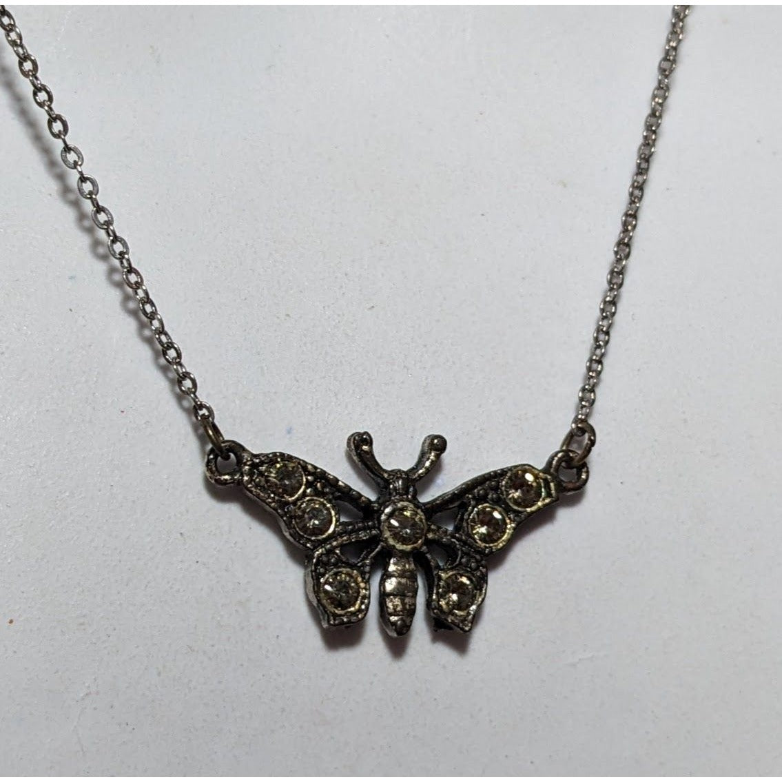 Vintage 90s Butterfly Rhinestone Necklace