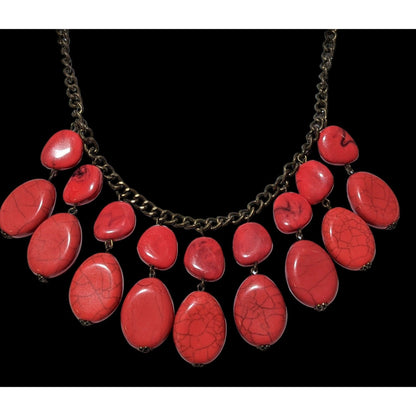 Red Howlite Beaded Fringe Statement Necklace