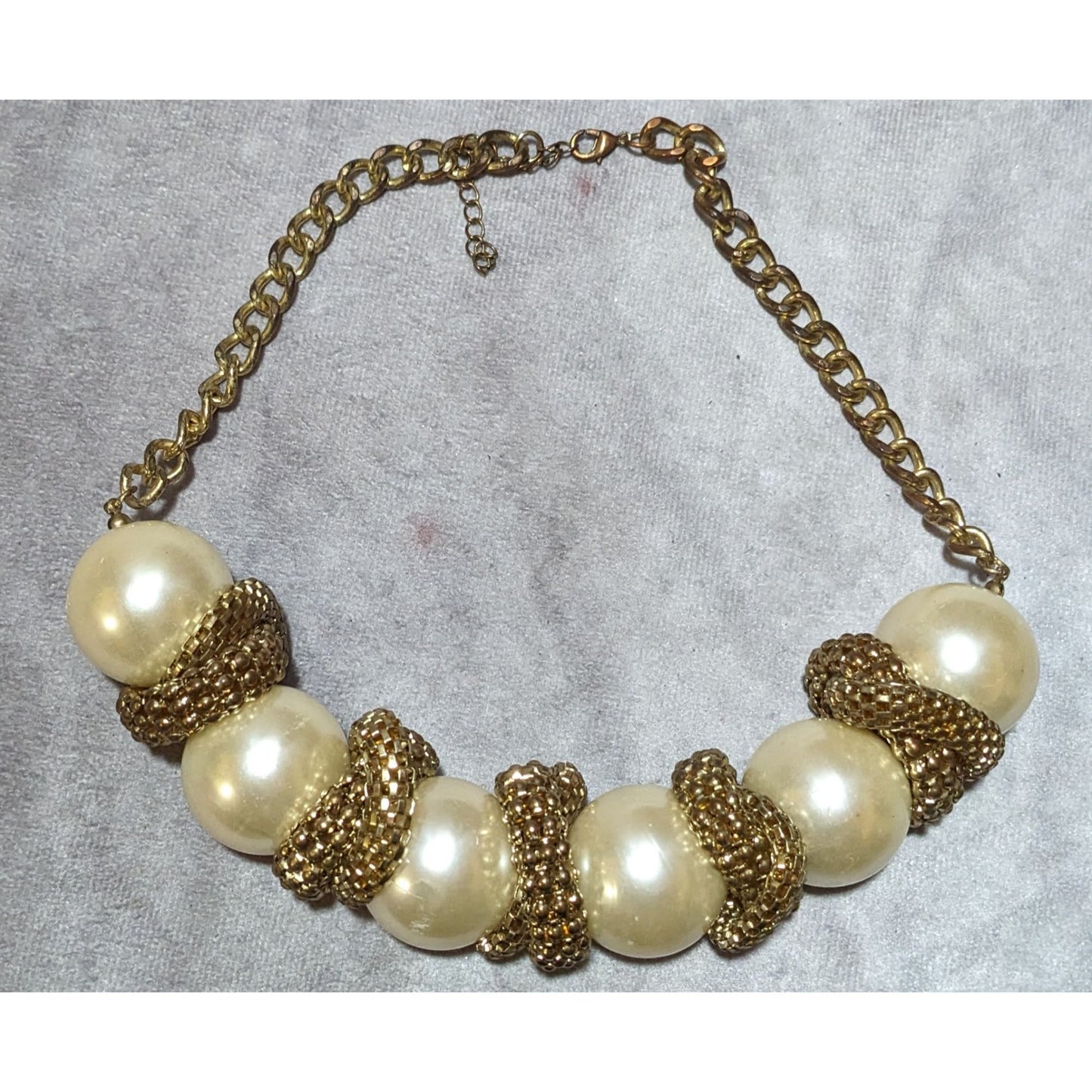 Chunky Glam Pearl Gold Chain Statement Necklace