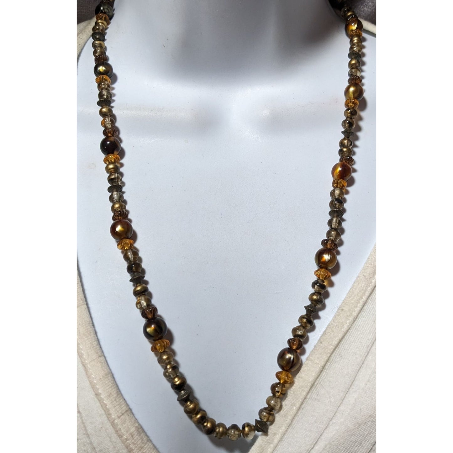 Earthy Retro Brown And Gold Beaded Necklace