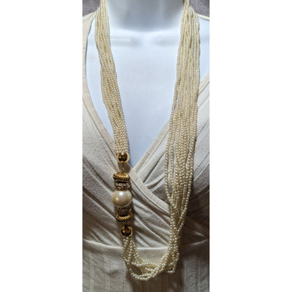 Vintage Glam Gold Pearl Multistrand Statement Necklace