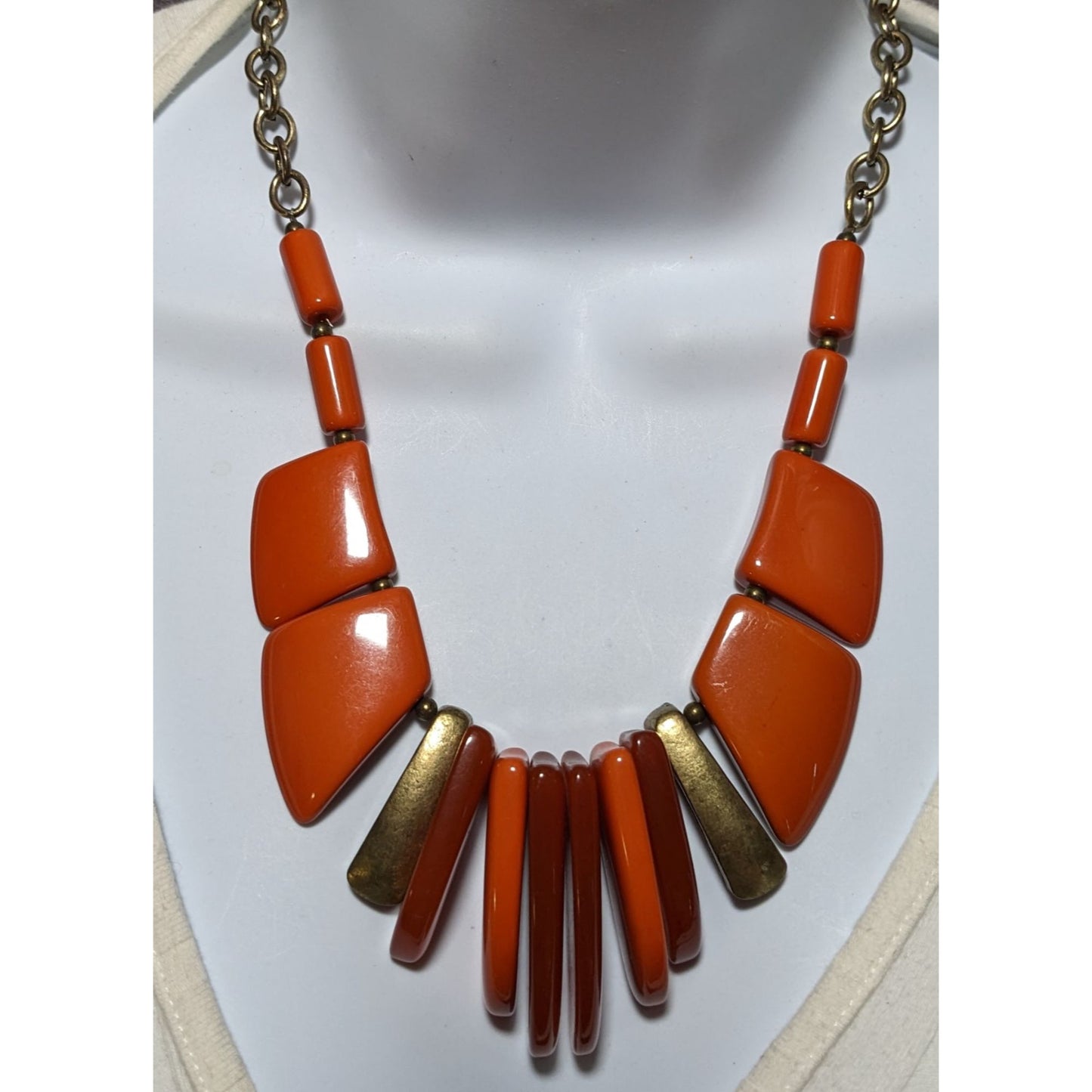 Vintage Chunky Orange Lucite Bib Necklace