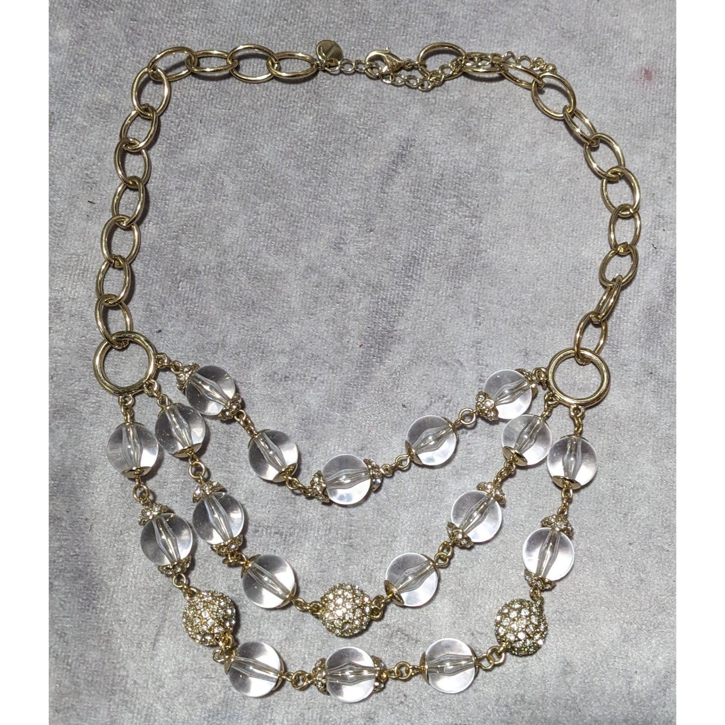 Talbots Gold And Clear Multilayer Statement Necklace