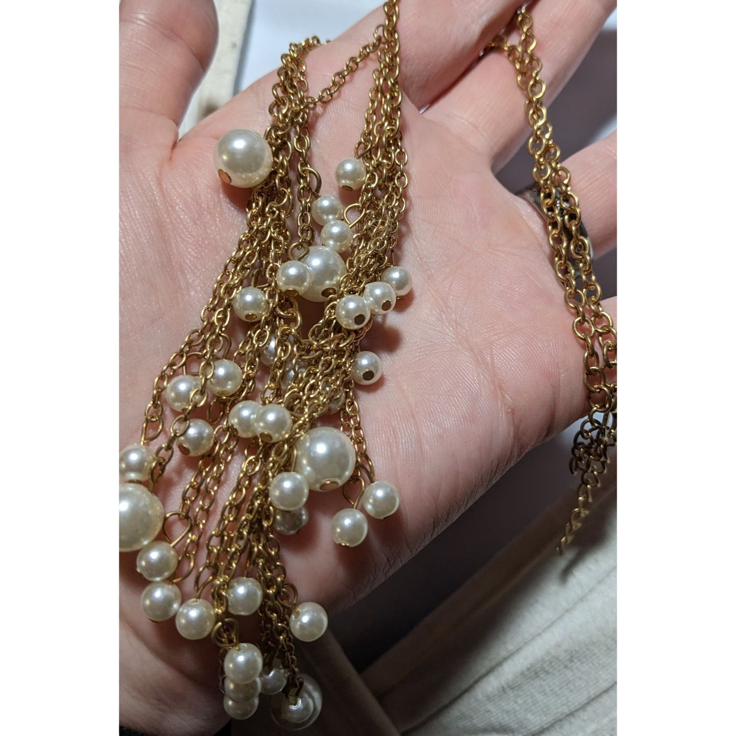 Elegant Glam Gold Chain Pearl Fringe Necklace