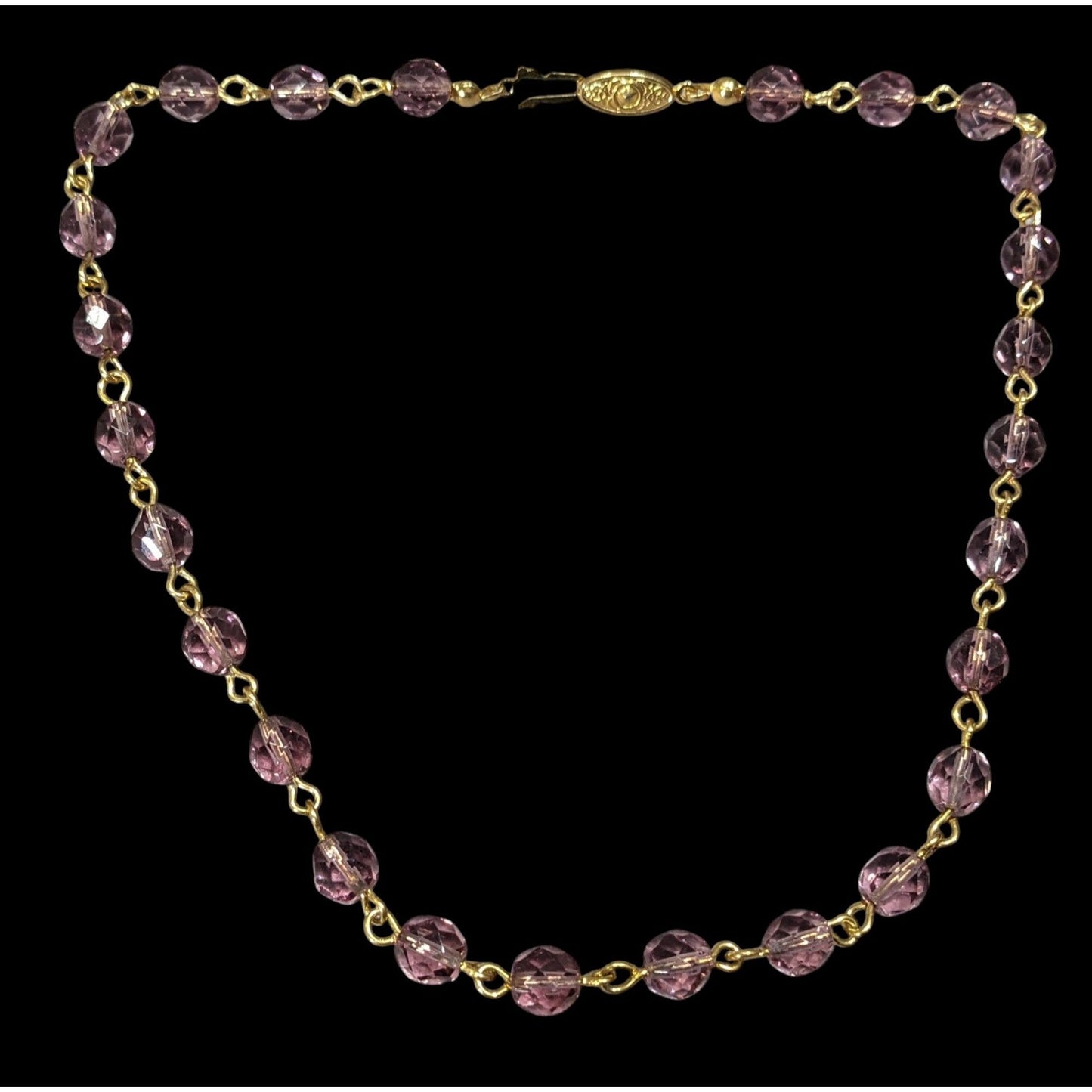 Elegant Regal Purple And Gold Tone Glass Beaded Necklace