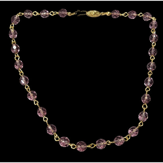 Elegant Regal Purple And Gold Tone Glass Beaded Necklace