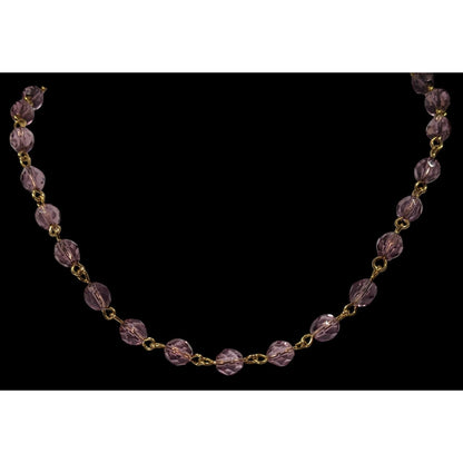 Elegant Regal Purple And Gold Tone Glass Beaded Necklace