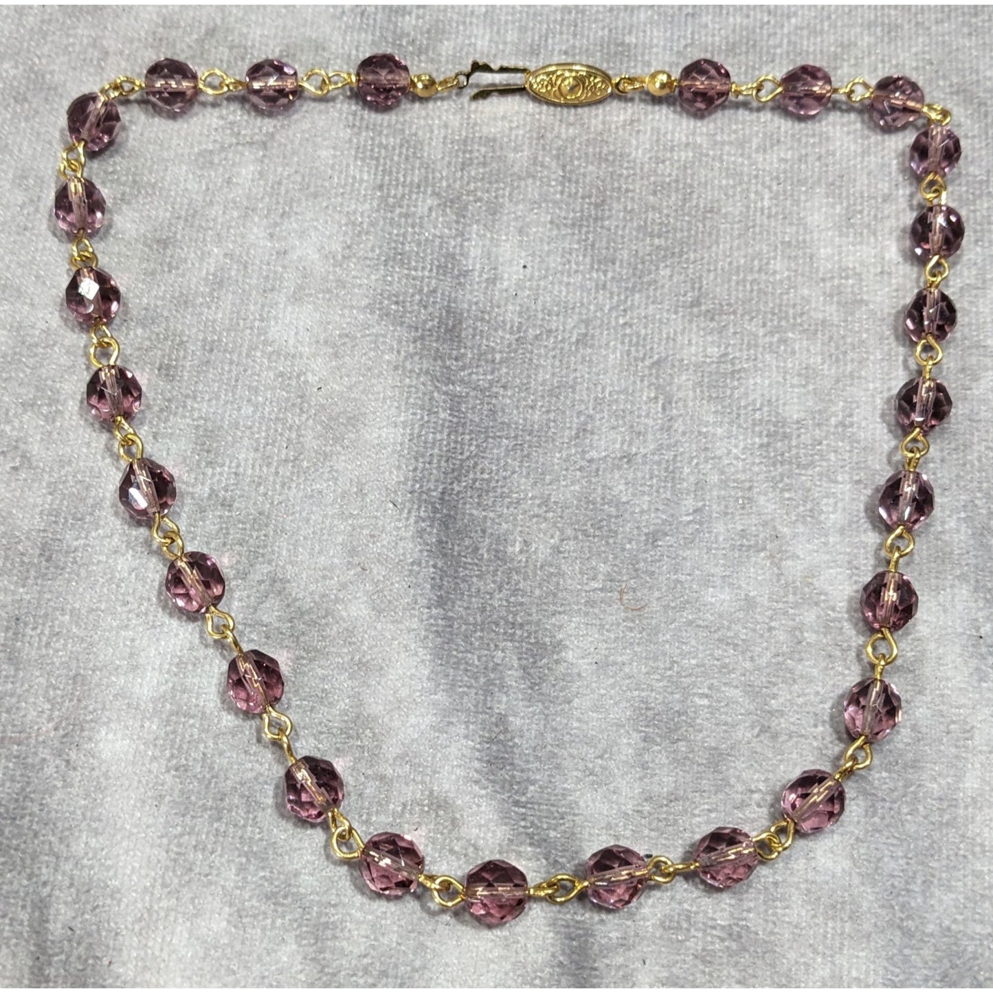 Elegant Regal Purple And Gold Tone Glass Beaded Necklace