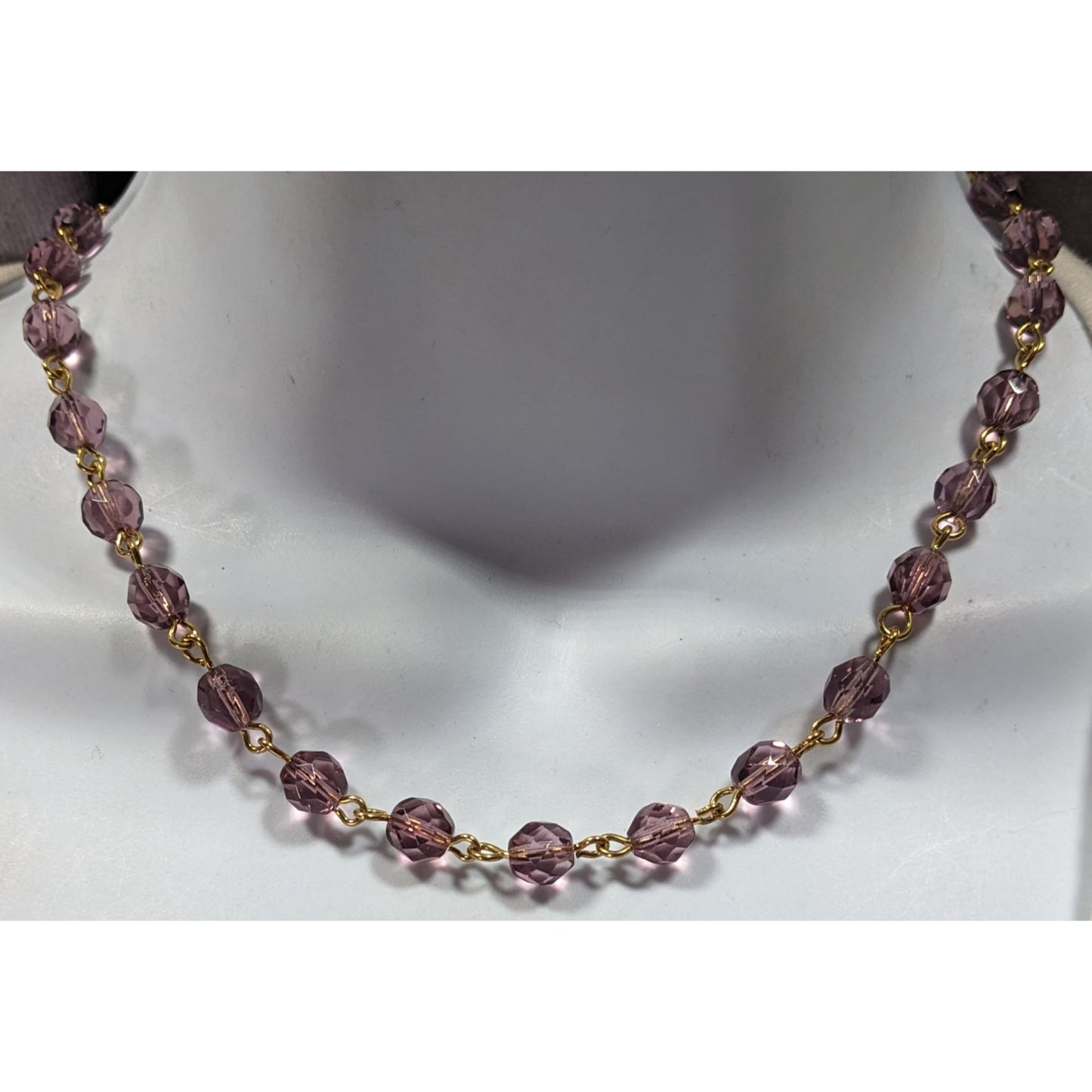Elegant Regal Purple And Gold Tone Glass Beaded Necklace
