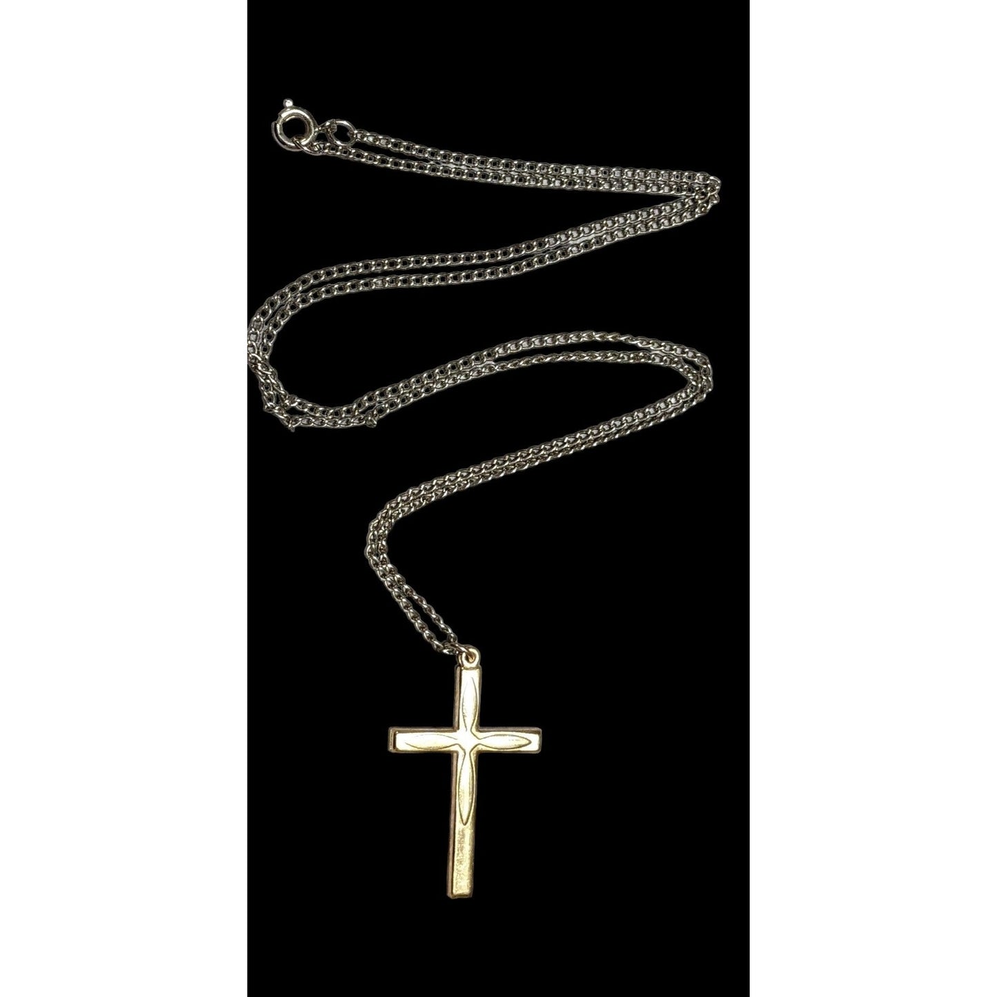 Gold Puffed Embossed Long Cross Necklace