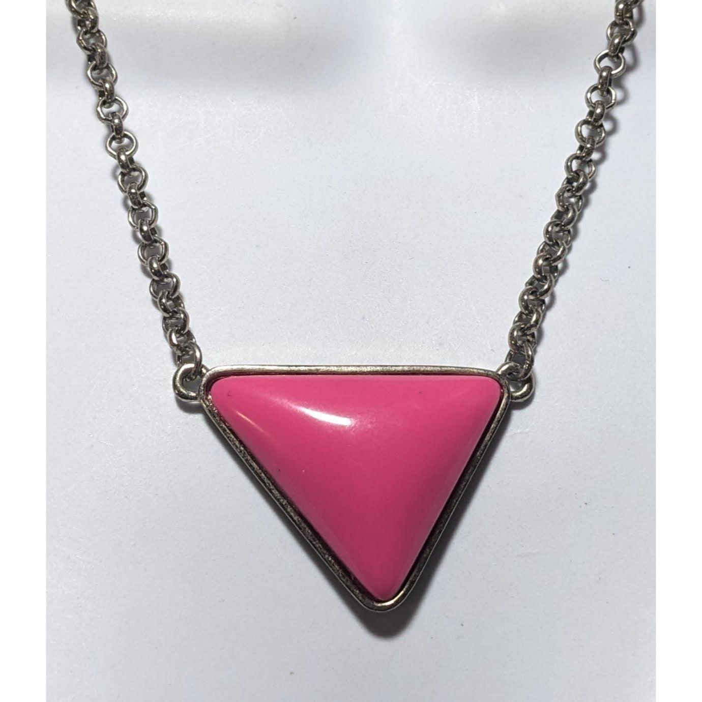 Pink Triangle Pendant Necklace With Silver Chain